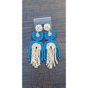 Fushion Jewelry Beaded Dangle Earrings Blue White